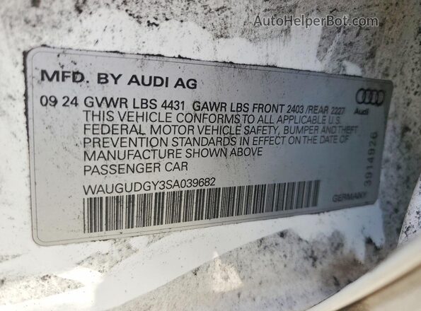 WAUGUDGY3SA039682 2025 AUDI A3 White ძრავის განყოფილების ხედი