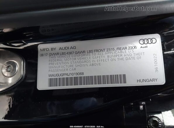 WAUGUGFF6J1019068 2018 AUDI A3 Black ძრავის განყოფილების ხედი
