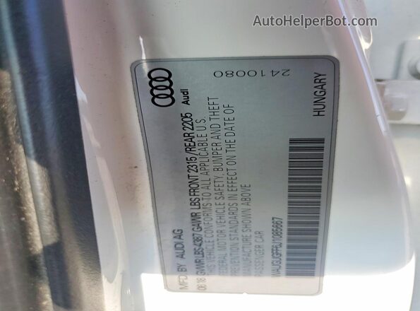 WAUGUGFF6J1085667 2018 AUDI A3 White Engine compartment view