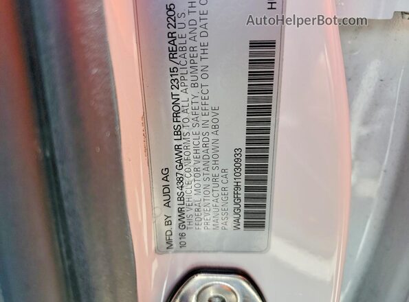 WAUGUGFF9H1030933 2017 AUDI A3 White ძრავის განყოფილების ხედი