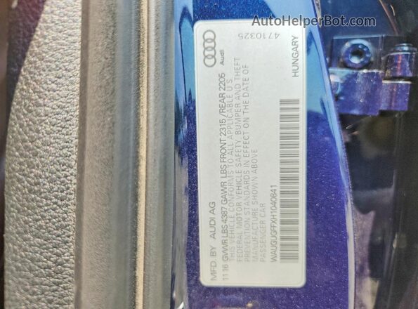 WAUGUGFFXH1040841 2017 AUDI A3 Blue Vista del compartimento del motor