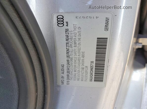 WAUH2AFC0HN057136 2017 AUDI A6 Silver Vista del compartimento del motor