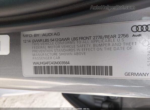 WAUHGAFC4GN003564 2016 AUDI A6 Silver Vista del compartimento del motor