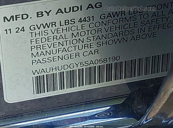 WAUHUDGY5SA058190 2025 AUDI A3 Blue ძრავის განყოფილების ხედი