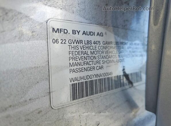 WAUHUDGYXNA100549 2022 AUDI A3 Silver VIN sticker view