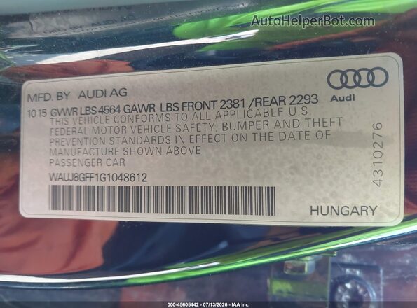 WAUJ8GFF1G1048612 2016 AUDI A3 Black Vista del compartimento del motor