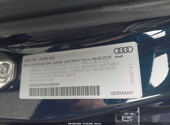 WAUJEGFF0LA095939 2020 AUDI A3 Синий Вид подкапотного пространства