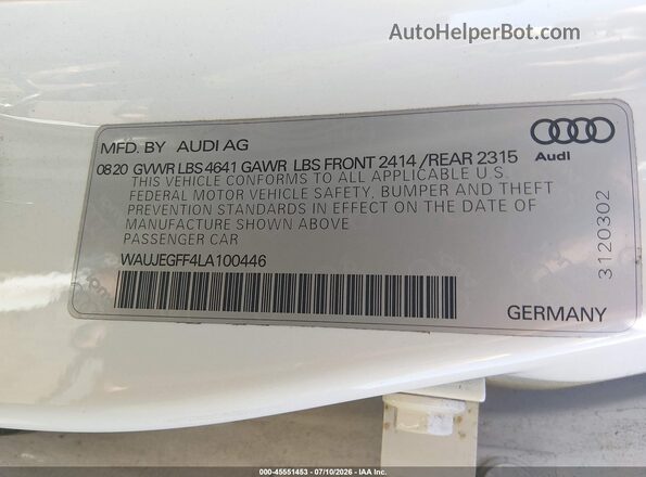 WAUJEGFF4LA100446 2020 AUDI A3 Белый Вид подкапотного пространства