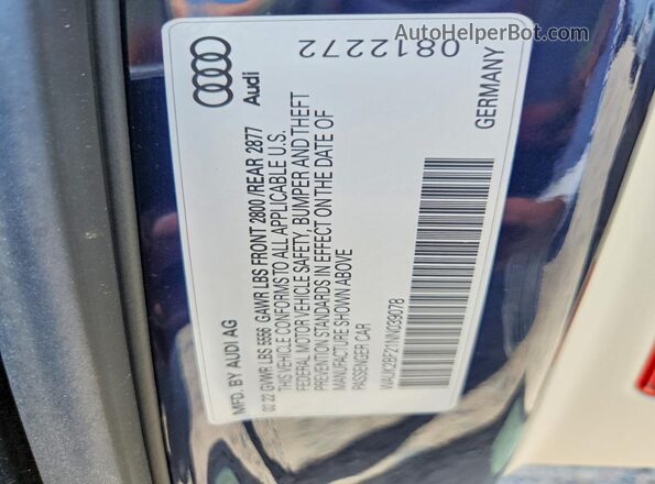 WAUK2BF21NN039078 2022 AUDI A6 Blue ძრავის განყოფილების ხედი