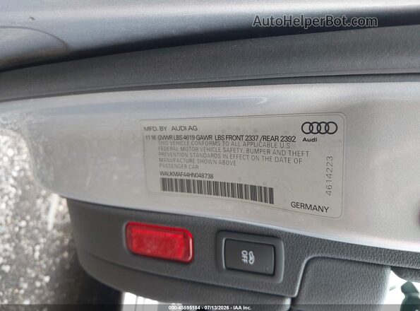 WAUKMAF44HN048738 2017 AUDI A4 Silver ძრავის განყოფილების ხედი