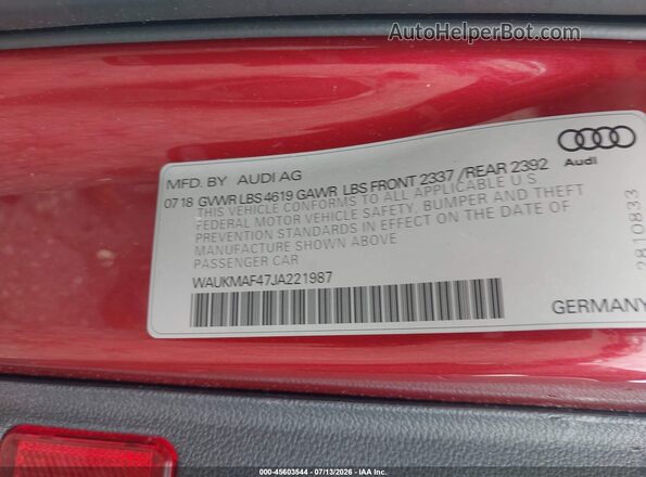 WAUKMAF47JA221987 2018 AUDI A4 Red Engine compartment view