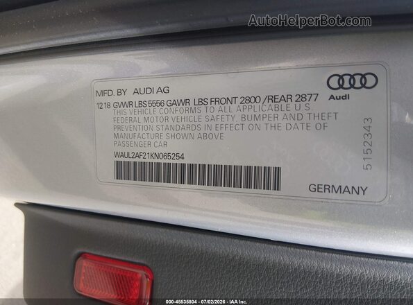 WAUL2AF21KN065254 2019 AUDI A6 Серебряный Вид подкапотного пространства