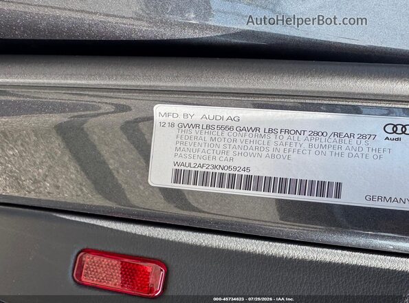 WAUL2AF23KN059245 2019 AUDI A6 Серый Вид подкапотного пространства