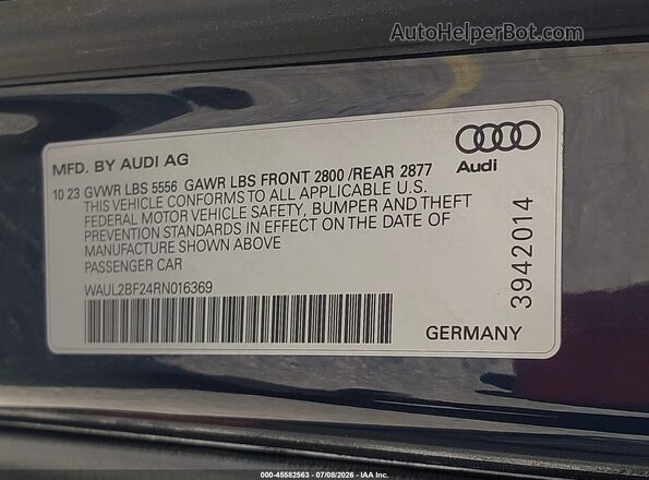 WAUL2BF24RN016369 2024 AUDI A6 Blue Շարժիչի բաժամունքի տեսք