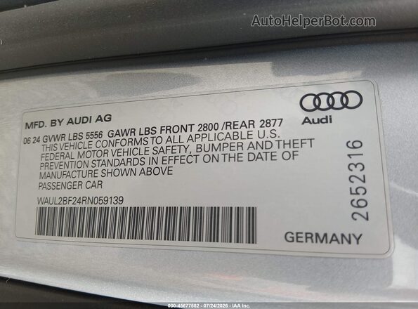 WAUL2BF24RN059139 2024 AUDI A6 Silver Vista del compartimento del motor