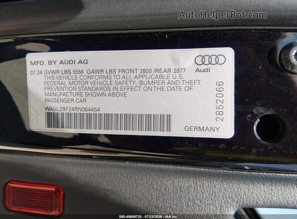 WAUL2BF24RN064454 2024 AUDI A6 Black Շարժիչի բաժամունքի տեսք