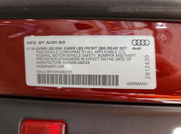 WAUL2BF25RN062731 2024 AUDI A6 Maroon Вид підкапотного простору