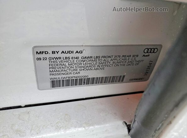 WAULDAF83PN002050 2023 AUDI A8 White ძრავის განყოფილების ხედი
