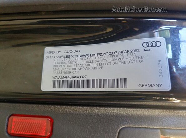 WAULMAF40JA043327 2018 AUDI A4 Black ძრავის განყოფილების ხედი