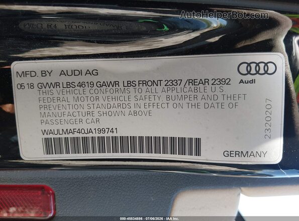 WAULMAF40JA199741 2018 AUDI A4 Black Widok komory silnika