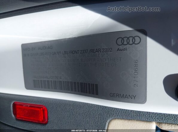 WAULMAF48JA217614 2018 AUDI A4 White Engine compartment view