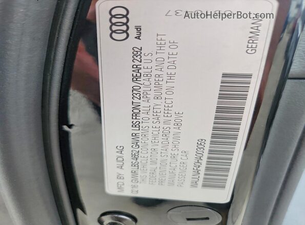 WAULNAF40HA003059 2017 AUDI A4 Black VIN sticker view