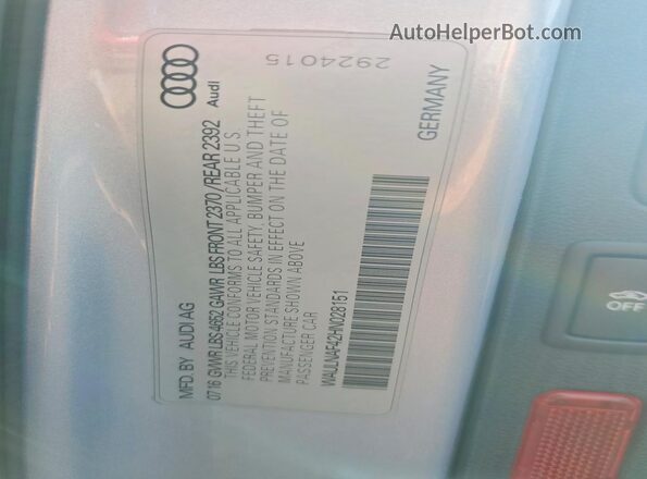 WAULNAF42HN028151 2017 AUDI A4 Silver Vista del compartimento del motor