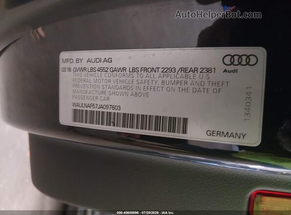 WAULNAF57JA097603 2018 AUDI A5 Серый Вид подкапотного пространства