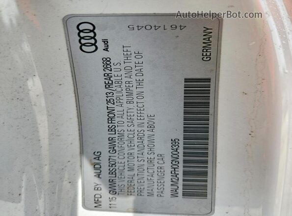 WAUM2AFH0GN004395 2016 AUDI A5 White Вид підкапотного простору