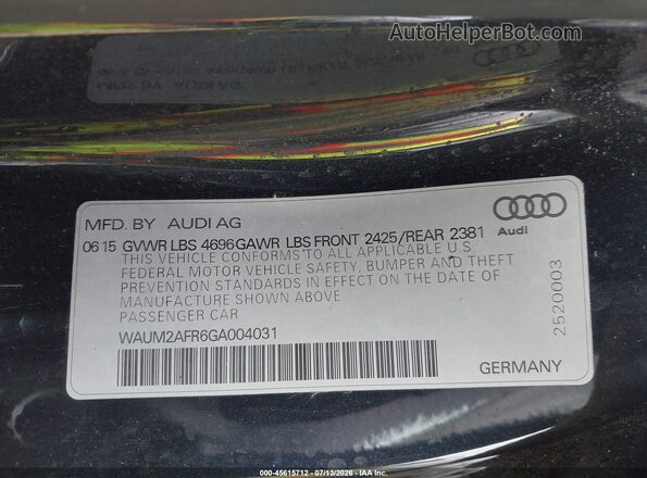 WAUM2AFR6GA004031 2016 AUDI A5 Black ძრავის განყოფილების ხედი