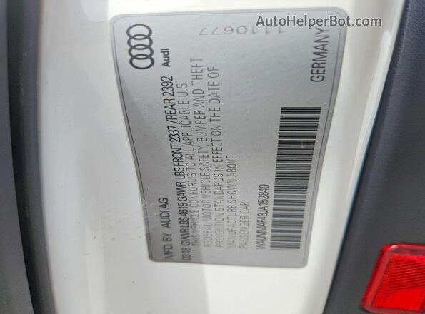 WAUMMAF43JA152840 2018 AUDI A4 White Вид підкапотного простору