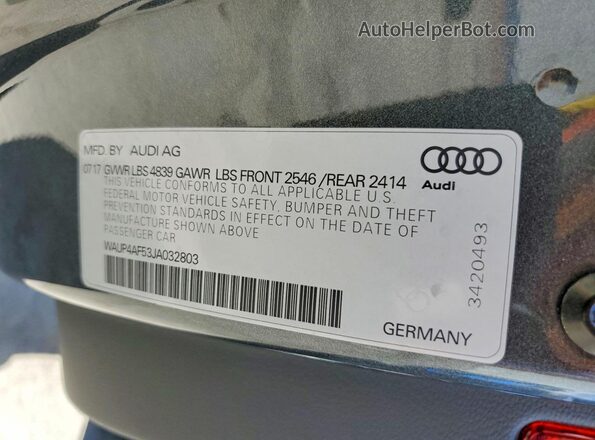 WAUP4AF53JA032803 2018 AUDI S5 Gray VIN sticker view