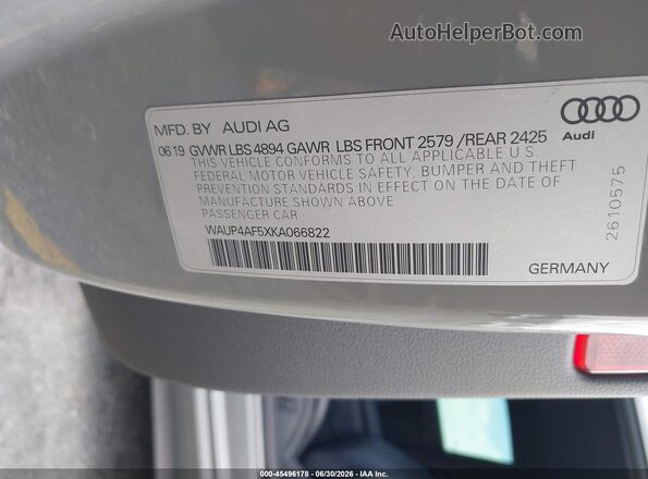 WAUP4AF5XKA066822 2019 AUDI S5 Gray Вид підкапотного простору