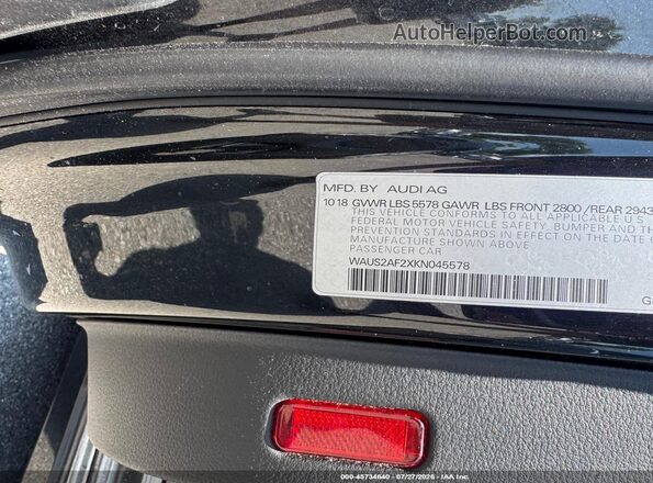 WAUS2AF2XKN045578 2019 AUDI A7 Black Vista del compartimento del motor