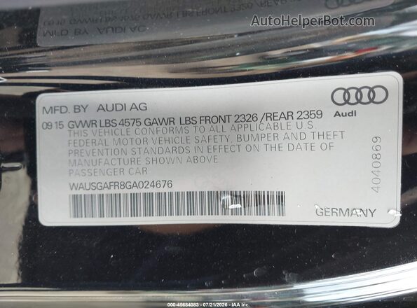 WAUSGAFR8GA024676 2016 AUDI A5 QUATTRO PREM Black Engine compartment view