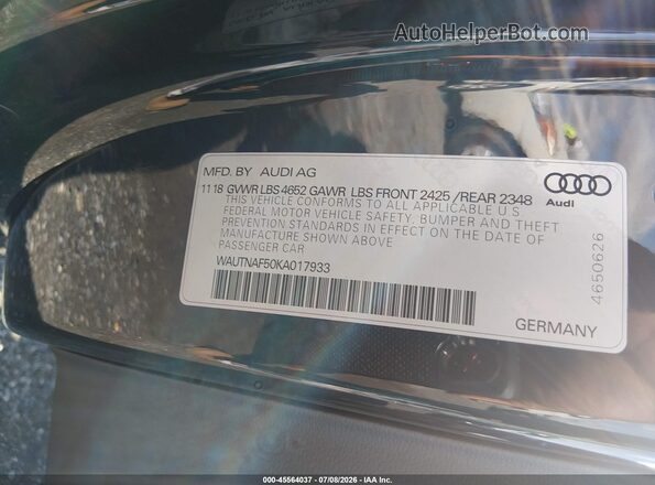 WAUTNAF50KA017933 2019 AUDI A5 Black ძრავის განყოფილების ხედი