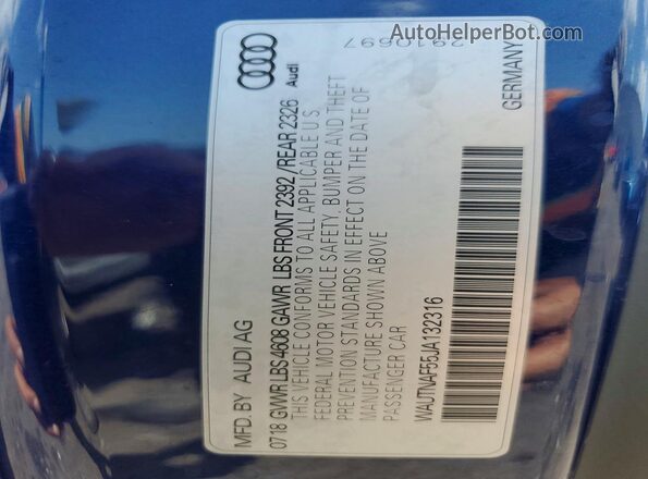 WAUTNAF55JA132316 2018 AUDI A5 Blue Շարժիչի բաժամունքի տեսք