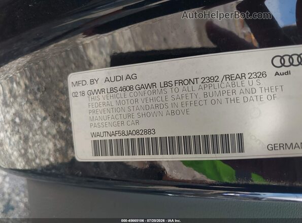 WAUTNAF58JA082883 2018 AUDI A5 Black Vista del compartimento del motor