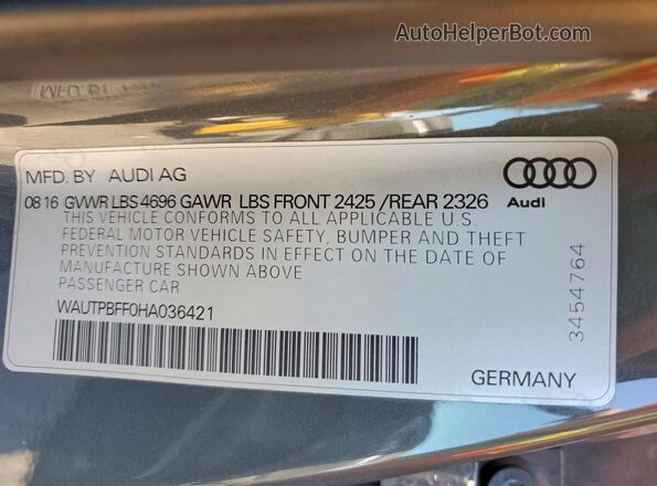 WAUTPBFF0HA036421 2017 AUDI A3 Gray Շարժիչի բաժամունքի տեսք