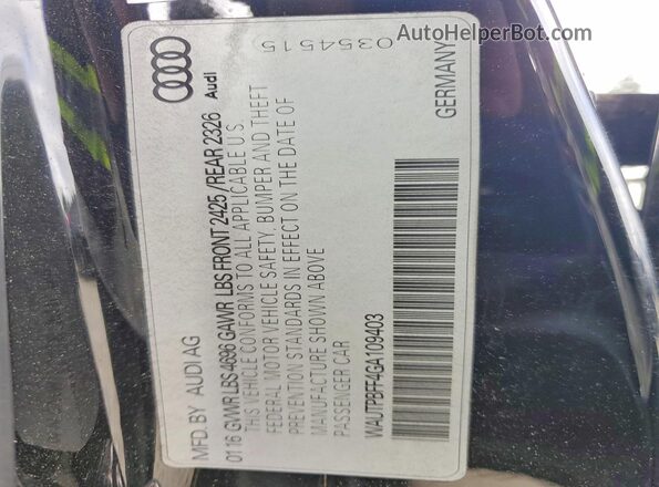WAUTPBFF4GA109403 2016 AUDI A3 Black Engine compartment view