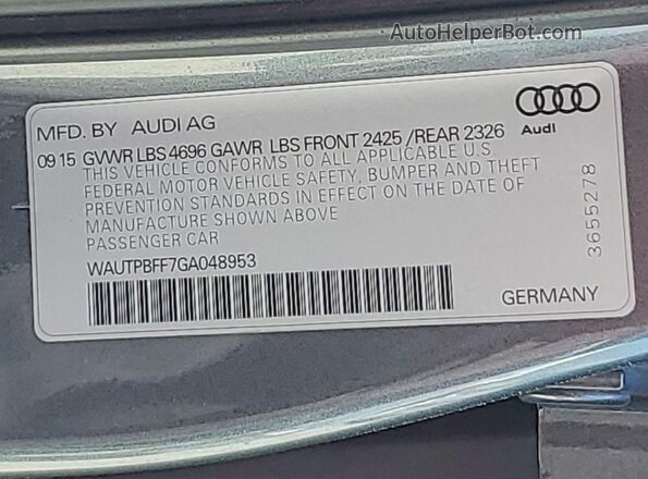 WAUTPBFF7GA048953 2016 AUDI A3 Charcoal Widok komory silnika