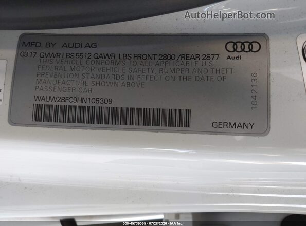 WAUW2BFC9HN105309 2017 AUDI A7 White Շարժիչի բաժամունքի տեսք