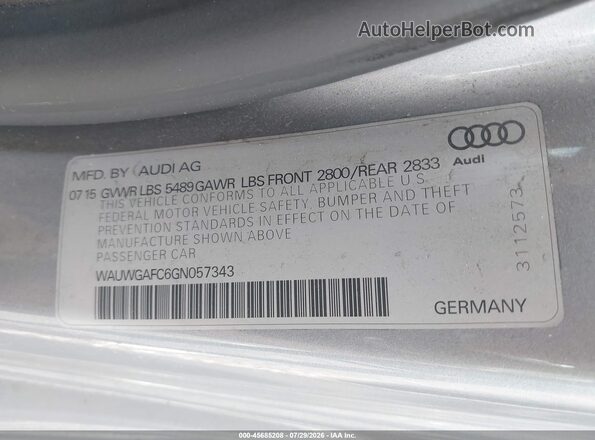 WAUWGAFC6GN057343 2016 AUDI A7 Silver Engine compartment view