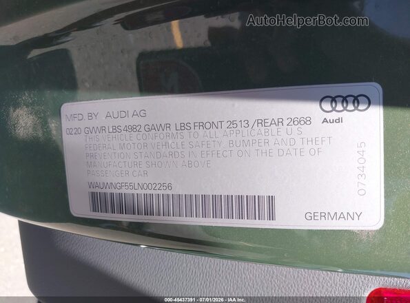 WAUWNGF55LN002256 2020 AUDI OTHER Зеленый Вид подкапотного пространства