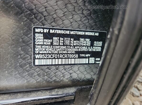 WB523CF01RCR78958 2024 BMW IX Black 360 interior view