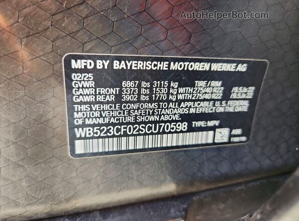WB523CF02SCU70598 2025 BMW IX White Vista del compartimento del motor