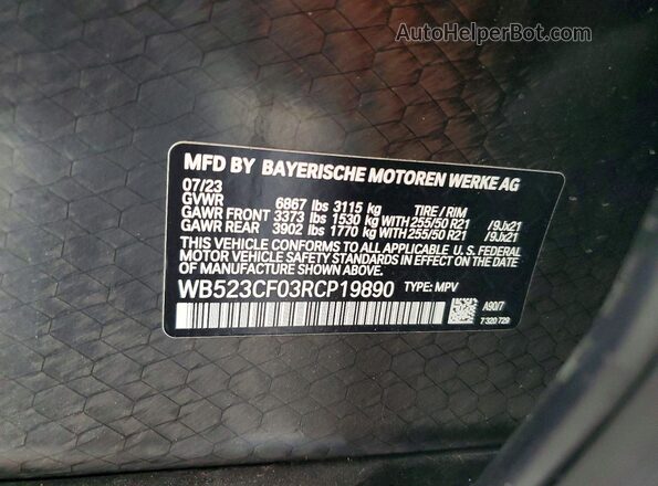 WB523CF03RCP19890 2024 BMW IX Gray Widok naklejki z numerem VIN