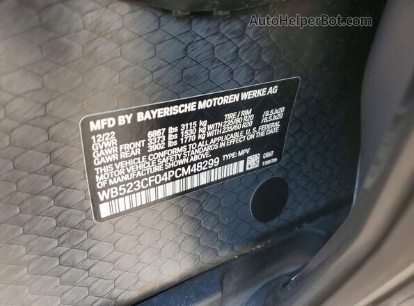 WB523CF04PCM48299 2023 BMW IX Gray Widok naklejki z numerem VIN