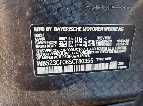 WB523CF08SCT80355 2025 BMW IX White Widok naklejki z numerem VIN