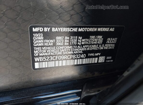 WB523CF09RCP83240 2024 BMW IX White Engine compartment view